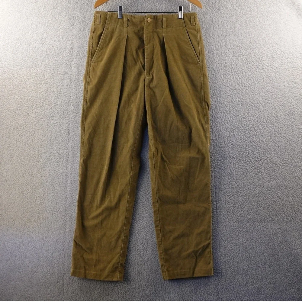 Vintage Mens Brown Drop Loop Corduroy Pleated Front Pants‎ Size 36x30 Casual